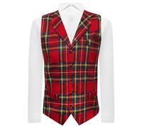 King & Priory Chaleco de cuadros rojos con solapa, rosso, S