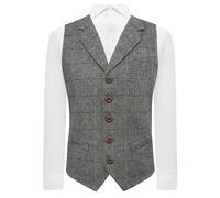 King & Priory Chaleco de lujo de peltre gris con solapa, tweed, Gris peltre., S