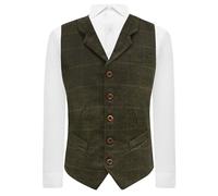 King & Priory Chaleco Heritage Check verde musgo con solapa con solapa