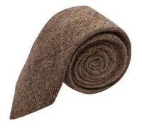 King & Priory Corbata de tela tweed en espiguilla marrón