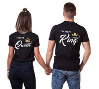 King Queen Camisetas Parejas Camisetas Rey Reina T-Shirts para Hombres y Mujer Manga Corta Couples T-Shirt Parejas Regalos Negro Blanco Gris 1 Pieza