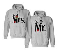 King Queen Pareja Sudadera con Capucha Negro Mr Mrs Pareja Sweatshirt Hoodie para Navidad Ropa Couple Sudadera con Capucha Pareja Novio 1 Pieza(Gris-Mrs,L)