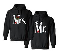 King Queen Pareja Sudadera con Capucha Negro Mr Mrs Pareja Sweatshirt Hoodie para Navidad Ropa Couple Sudadera con Capucha Pareja Novio 1 Pieza(Negro-MR,L)