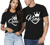 King & Queen T-Shirt Couple Pareja Camiseta - 1x Shirt Mujer Negro XXL