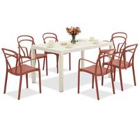 King/Vague conjunto de muebles de jardín blanco y rojo para 6 personas Bica