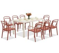 King/Vague conjunto de muebles de jardín blanco y rojo para 8 personas Bica