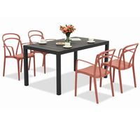 King/Vague Conjunto de muebles de jardín rojo antracita para 4 personas Bica