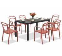 King/Vague Conjunto de muebles de jardín rojo antracita para 6 personas Bica