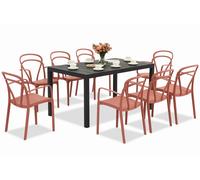 King/Vague Conjunto de muebles de jardín rojo antracita para 8 personas Bica