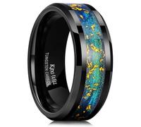 King Will Alianza de boda de carburo de tungsteno para hombre, 8 mm, incrustaciones negras de alto pulido, azul, verde, rojo, arena, mar, desierto, estrella, para uso diario, ajuste cómodo, Carburo de
