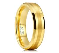 King Will Alianza de boda de carburo de tungsteno para hombres y mujeres, 6 mm de ancho, chapado en oro de 14 quilates, centro cepillado, ajuste cómodo, talla 14
