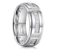 King Will Alianza de boda de titanio para hombre, 8 mm, pulido con bordes escalonados y diseño de cruz con incrustaciones de circonita blanca, ajuste cómodo, talla 8