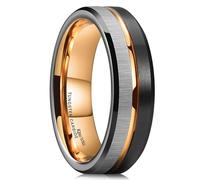 King Will - Alianza de media caña de carburo de tungsteno de 8 mm, con acabado en color negro y plata cepillado y fina línea e interior de oro rosa