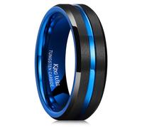 King Will Alliance modelo Duo para hombre, 7 mm, negro mate y azul, acabado de carburo de tungsteno, bordes biselados