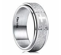 King Will Anillo de 8 mm con cruz de oración del Señor básico/giratorio, anillo de acero inoxidable, oro y plata, anillo de boda, grabado de la Biblia, anillos de alto pulido, R 1/2(59.53mm), Acero