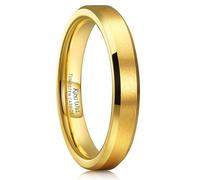 King Will Anillo de boda básico de tungsteno dorado de 4 mm para hombre con superficie mate cepillada, borde biselado pulido, ajuste cómodo, X 1/2(67.19mm), Carburo de tungsteno, Sin piedras preciosas
