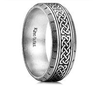 King Will Anillo de boda de acero inoxidable para hombre, anillo de boda chapado en plata de 8 mm con nudo celta en el medio y runa vikinga nórdica en ambos bordes para uso diario y ajuste cómodo, P 1