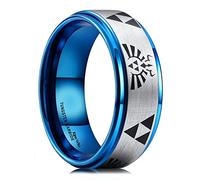 King Will Anillo de boda de carburo de tungsteno negro de 8 mm para hombre, The Legend of Zelda Triforce, acabado mate, chapado en azul, bordes biselados escalonados 11, V 1/2(64.64mm), Tungsteno, Sin