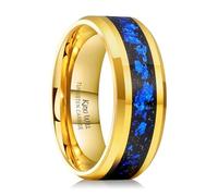 King Will Anillo de boda de carburo de tungsteno para hombre de 6 mm/8 mm en negro/plata con incrustaciones de láminas/fragmentos azules, rojos, dorados y púrpuras, borde biselado, Carburo de