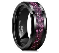 King Will Anillo de boda de carburo de tungsteno para hombre de 6 mm/8 mm en negro/plata con incrustaciones de láminas/fragmentos azules, rojas, doradas y moradas, borde biselado, Carburo de tungsteno