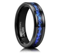 King Will Anillo de boda de carburo de tungsteno para hombre de 6 mm/8 mm, negro/plata, con incrustaciones de láminas/fragmentos azules, rojos, dorados y púrpuras, borde biselado, Carburo de tungsteno