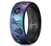 King Will Anillo de boda de silicona para hombre de 8 mm, banda de silicona negra con interior de galaxia, patrón de X grande de doble capa, cómodo anillo flexible para uso diario, R 1/2, Silicona