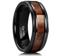 King Will Anillo de boda de titanio para hombre, 7-8 mm, anillo de titanio negro/plateado/dorado con incrustaciones de madera de koa/arce, anillo de boda de madera para hombres y mujeres, ajuste