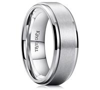 King Will Anillo de boda de titanio plateado dorado negro para hombres y mujeres, 8 mm de ancho, acabado cepillado, diseño de borde escalonado, ajuste cómodo, Titanio, Sin piedra preciosa