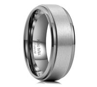 King Will Anillo de boda de titanio plateado dorado negro para hombres y mujeres, 8 mm de ancho, acabado cepillado, diseño de borde escalonado, ajuste cómodo, Titanio, Sin piedra preciosa