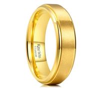 King Will Anillo de boda de titanio plateado dorado negro para hombres y mujeres, 8 mm de ancho, acabado cepillado, diseño de borde escalonado, ajuste cómodo, Titanio, Sin piedra preciosa
