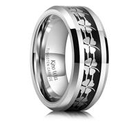 King Will Anillo de boda de tungsteno de 8 mm para hombre, chapado en bronce verde, con incrustaciones de trébol de cuatro hojas, borde biselado pulido, ajuste cómodo, Carburo de tungsteno, Sin