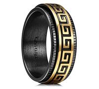 King Will Anillo de boda giratorio de acero inoxidable para hombre, 8 mm, chapado en oro negro, anillo griego, anillo para ansiedad Z (12.5), Z(68.47mm), Acero inoxidable, Sin piedras preciosas