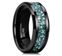 King Will Anillo de boda para hombre de carburo de tungsteno negro y plateado de 6 mm y 8 mm con incrustaciones de fragmentos de láminas azules, rojas, doradas, moradas, borde biselado, S 1/2(60.8mm