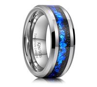 King Will Anillo de boda para hombre de carburo de tungsteno negro y plateado de 6 mm y 8 mm con incrustaciones de fragmentos de láminas azules, rojas, doradas, moradas, borde biselado, Carburo de
