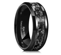 King Will Anillo de boda para hombre de carburo de tungsteno negro y plateado de 6 mm y 8 mm con incrustaciones de fragmentos de láminas azules, rojas, doradas, moradas, borde biselado, X 1/2(67.19mm