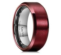 King Will Anillo de carburo de tungsteno rojo plateado de 8 mm para hombres y mujeres, centro cepillado mate, bordes biselados pulidos, ajuste cómodo, anillo de boda diario duradero x 1/2 (12)