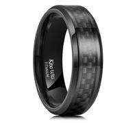 King Will Anillo de compromiso de titanio para hombre, 7 mm, con incrustaciones de fibra de carbono, anillo de compromiso negro para él, ajuste cómodo, talla 8