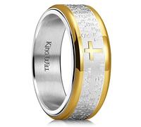 King Will Anillo de cruz de oración de 8 mm, anillo de acero inoxidable, anillo de oro y plata, anillo de boda grabado de la Biblia, ajuste cómodo, P 1/2(56.97mm), Acero inoxidable, Sin piedras