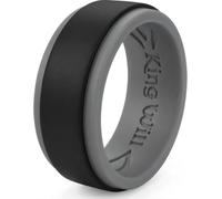 King Will Anillo de silicona para hombre de 8 mm, diseño de borde escalonado de doble color, negro/gris/rojo/morado, ajuste cómodo, anillo de boda de goma para hombre, talla N 1/2 (7)