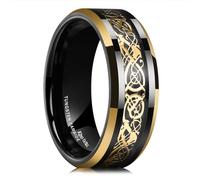 King Will Anillo de tungsteno para hombre, diseño de dragón celta, chapado en oro negro, anillo de boda de 8 mm de ancho, joyería para hombre, talla 7-14, dos colores, colección celta, S 1/2(60.8mm