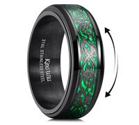 King Will Anillo giratorio de 8 mm de acero inoxidable para hombre, anillo de ansiedad con incrustaciones de fibra de carbono verde dragón celta negro 8, Acero inoxidable, Sin piedras preciosas