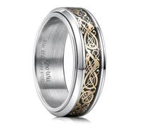 King Will Anillo giratorio de acero inoxidable con diseño de dragón celta, color azul, rojo y morado, incrustaciones de fibra de carbono de 8 mm, para hombres y mujeres, Z+1(69.74mm), Acero inoxidable