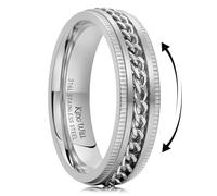 King Will Anillo giratorio entrelazado de 8 mm, color negro, azul y plateado, borde dentado/borde pulido, anillo de ansiedad para hombres, N 1/2, Acero inoxidable 316L, Sin piedra preciosa