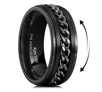 King Will Anillo giratorio entrelazado de 8 mm, color negro, azul y plateado, borde dentado/borde pulido, anillo de ansiedad para hombres, Z(68.47mm), Acero inoxidable, Sin piedras preciosas