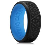 King Will Anillos de boda de silicona para hombre, anillos de boda de goma negra y azul con patrón de nudo celta, 8 mm de ancho, 2,2 mm de grosor, ajuste cómodo, Z+1(69.74mm), Silicona, Sin piedras
