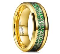 King Will Anillos de boda de tungsteno para hombre, con incrustaciones de nudo celta verde, 8 mm, anillos de compromiso para hombre, ajuste cómodo, V 1/2(64.64mm), Carburo de tungsteno, Sin piedras