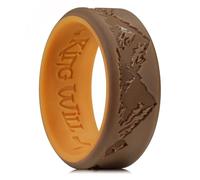 King Will Anillos de silicona para hombre, alianzas de boda de goma marrón y amarillo castaño con diseño único de pico de montaña, 8 mm de ancho, 2,2 mm de grosor, ajuste cómodo, T 1/2(62.08mm