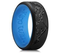 King Will Anillos de silicona para hombre, alianzas de boda de goma negra y azul con diseño único de pico de montaña, 8 mm de ancho, 2,2 mm de grosor, ajuste cómodo, X 1/2(67.19mm), Silicona, Sin