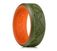 King Will Anillos de silicona para hombre, alianzas de boda de goma verde oliva y naranja con diseño único de pico de montaña, 8 mm de ancho, 2,2 mm de grosor, ajuste cómodo, T 1/2(62.08mm), Silicona