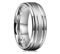 King Will Anillos de tungsteno de plata de 8 mm para hombre, líneas ranuradas centrales, alianzas de compromiso para hombre, anillos de compromiso y promesa, anillos de compromiso mate cepillado con